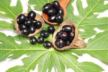 Jambolan plum or Java plum isolated on Green background