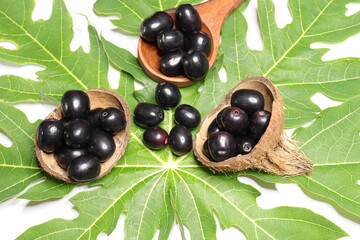 Jambolan plum or Java plum isolated on Green background
