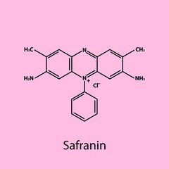 Safranin Dye biomolecule molecular formula. Skeletal molecule structure vector eps10.