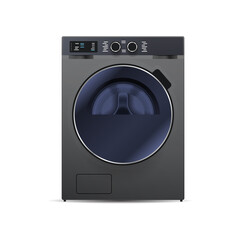 washing machine isolated on white background front view of steel washer domestic household appliance