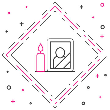 recommend clip art: Line Mourning photo frame with black ribbon icon isolated on white background. Funeral ceremony and condolence card layout. Colorful outline concept. Vector