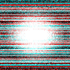 Glitch abstract vector background with bleached center, error effect, random horizontal blue, red, black pixelated lines for design concepts, posters, wallpapers, presentations and printouts.