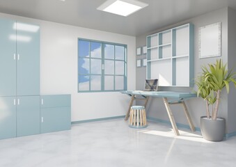 Home office room modern style 3D rendering architecture and interior wallpaper backgrounds
