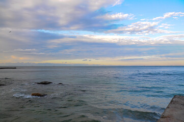 Obraz premium Seascape During Sunset. Natural Seascape in Odessa. Life Style. Blue and Pink Sky