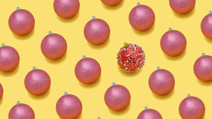 several pink and one red shan ra against yellow background.