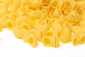 Italian pasta (Gomiti Rigati) on white background