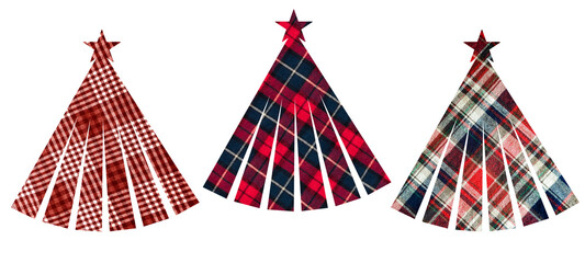 Fir-trees with a checkered red background in the form of a fan. Can be used as a decorative element, magnets, stickers, cut out and turned into decorations, used as a figured postcard.