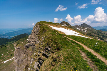 Beautiful mountain hike near Damuels along the Hochblanken ridge in Austria