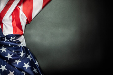 America flag of fabric with copy space for text