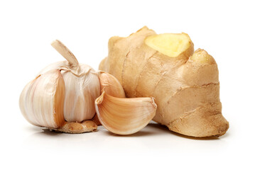 ginger and Garlic on white background 