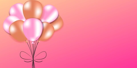 Pink and gold balloons isolated. For banners, cards, flyers, adverisements.