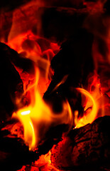 Heat energy heap closely, red and yellow, thermal energy at the fuel point during the night. Fire with a black background for the wallpaper.