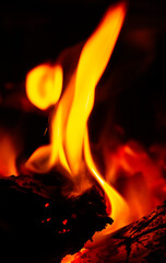 Heat energy heap closely, red and yellow, thermal energy at the fuel point during the night. Fire with a black background for the wallpaper.