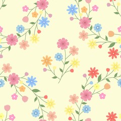 Seamless pattern with wreath of flowers on a beige background
