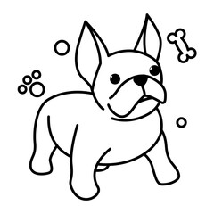 Black line vector illustration cartoon on a white background of a cute French Bulldog..