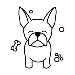 Black line vector illustration cartoon on a white background of a cute French Bulldog..