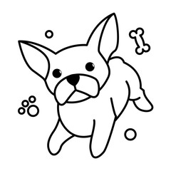 Black line vector illustration cartoon on a white background of a cute French Bulldog..