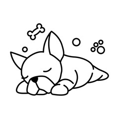 Black line vector illustration cartoon on a white background of a cute French Bulldog..