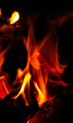 Heat energy heap closely, red and yellow, thermal energy at the fuel point during the night. Fire with a black background for the wallpaper.