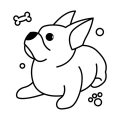 Obraz na płótnie Canvas Black line vector illustration cartoon on a white background of a cute French Bulldog..