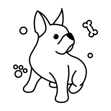 Black line vector illustration cartoon on a white background of a cute French Bulldog..