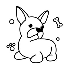 Black line vector illustration cartoon on a white background of a cute French Bulldog..