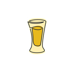 One line drawing tequila glass on white background. Cartoon graphic sketch for celebration design. Continuous line way. Hand drawn party drinks concept. Freehand drawing style