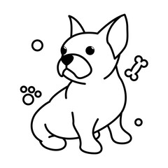Obraz na płótnie Canvas Black line vector illustration cartoon on a white background of a cute French Bulldog..