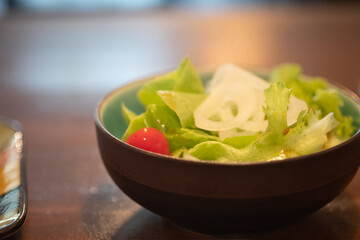 Healthy food fresh vegetable salad in mini bowl