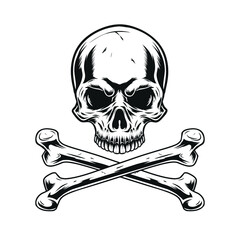 Skull Crossbone Illustration,Vintage style ,Isolated in white background