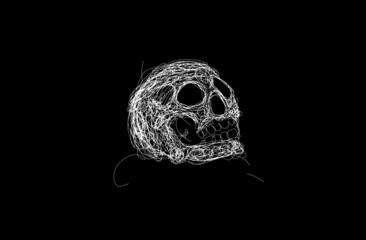 Vector handwritten skull head on black background