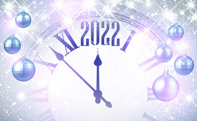 Fototapeta na wymiar Violet sparkling clock showing 2022.