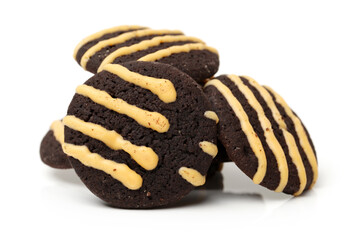 chocolate cookies with creme on white background