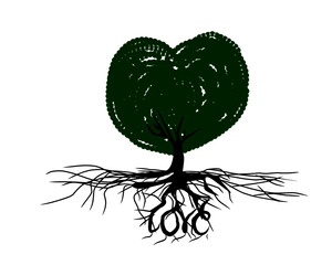 Vector symbol of love-shaped green leafy tree