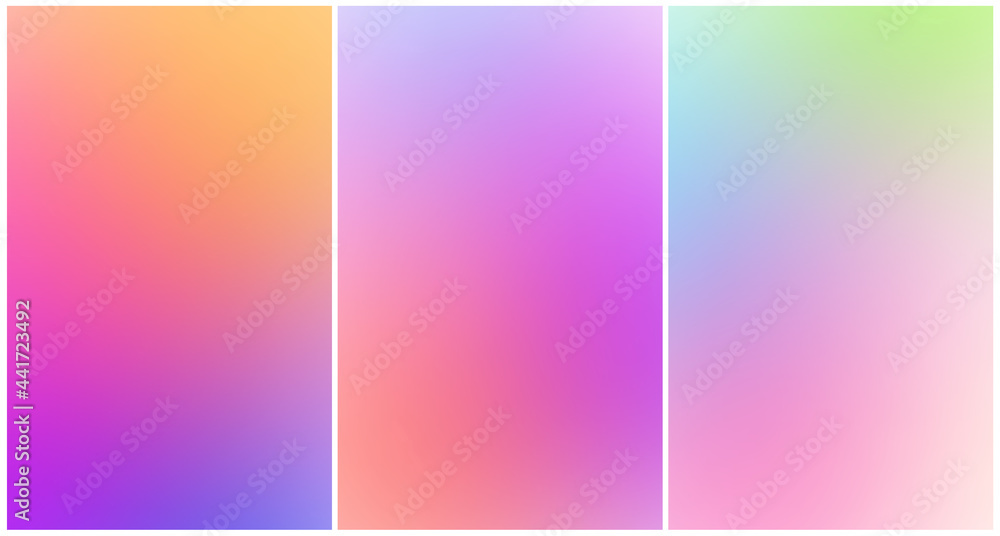 Poster set of soft gradient multicolored backgrounds.