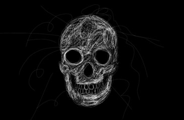 Vector handwritten skull head on black background