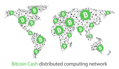 Fototapeta premium Abstract Bitcoin cash cryptocurrency wireframe global mesh background.