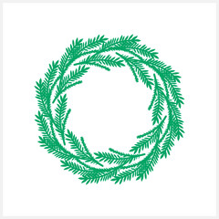 Doodle pine branch wreath. Xmas frame for design. Vector stock illustration. EPS 10