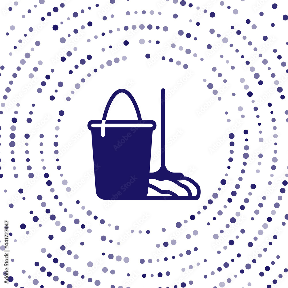 Poster blue mop and bucket icon isolated on white background. cleaning service concept. abstract circle ran