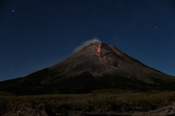 Mount Merapi erupts with high intensity at night during a full moon, the slide of material...