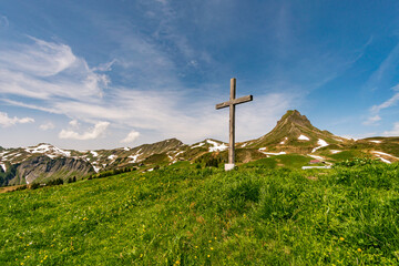 Beautiful mountain hike near Damuels along the Hochblanken ridge in Austria