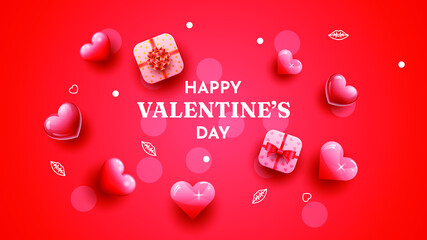 14 February Happy Valentine's Day Greeting Hearts Gift Background. Romantic Love Vector Design Banner Party Invitation Template