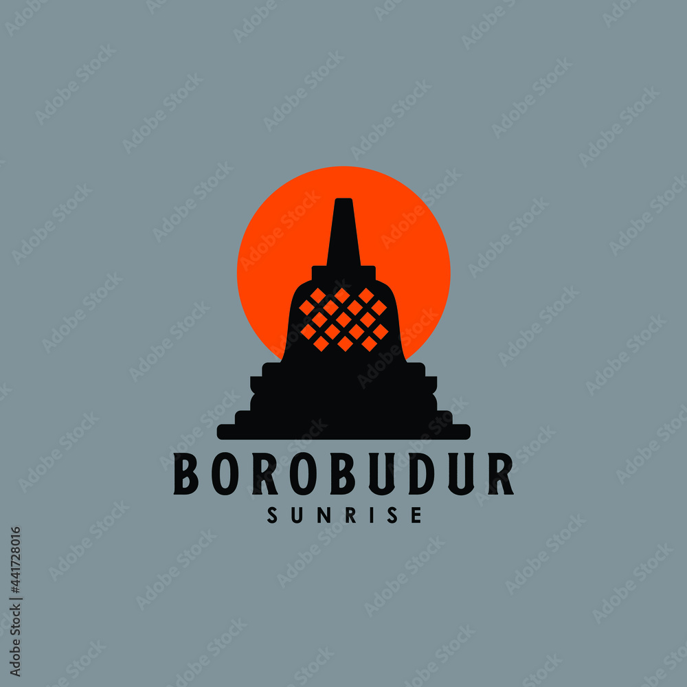 Wall mural borobudur sunrise landscape logo design vector illustration