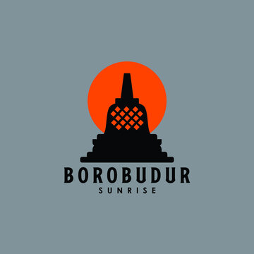 borobudur sunrise landscape logo design vector illustration