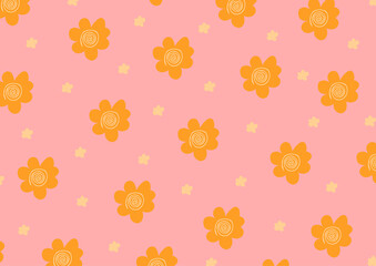 Pattern of bright orange flowers on a pink background