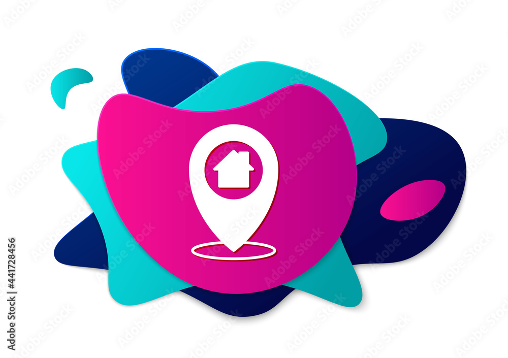 Poster color map pointer with house icon isolated on white background. home location marker symbol. abstrac