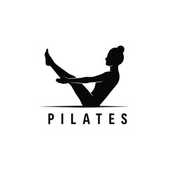 pilates sitting position female silhouette logo design vector
