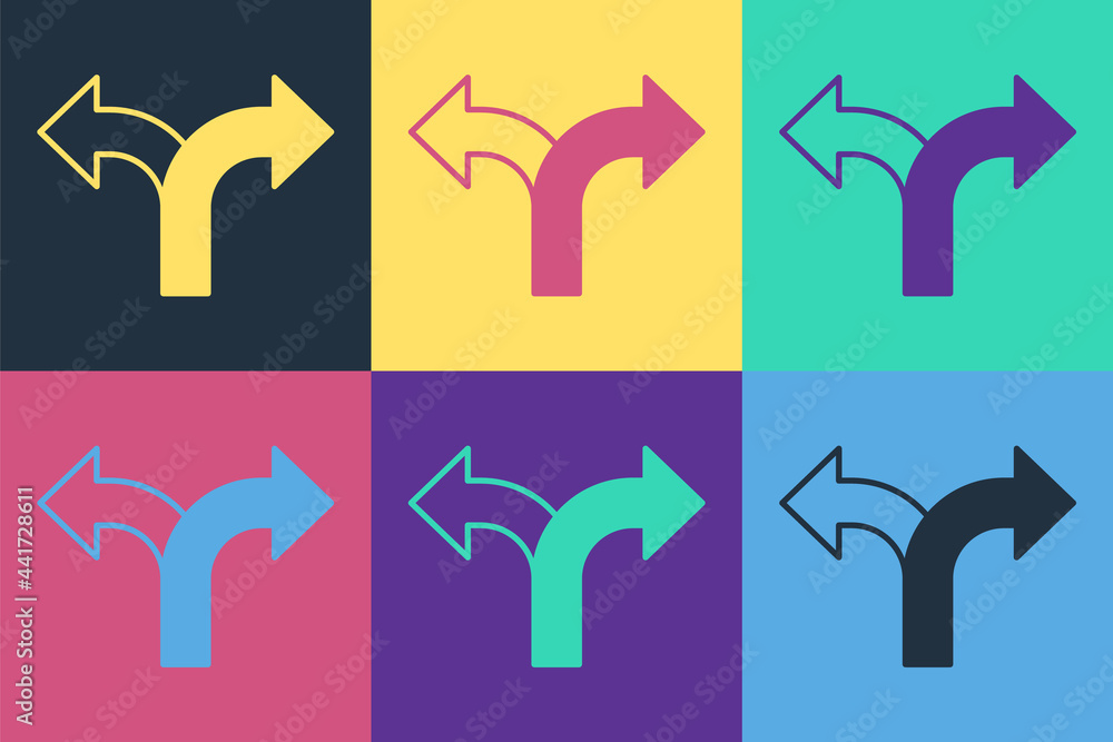 Poster pop art road traffic sign. signpost icon isolated on color background. pointer symbol. isolated stre