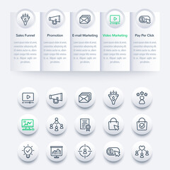 digital marketing infographics, banner design and line icons set