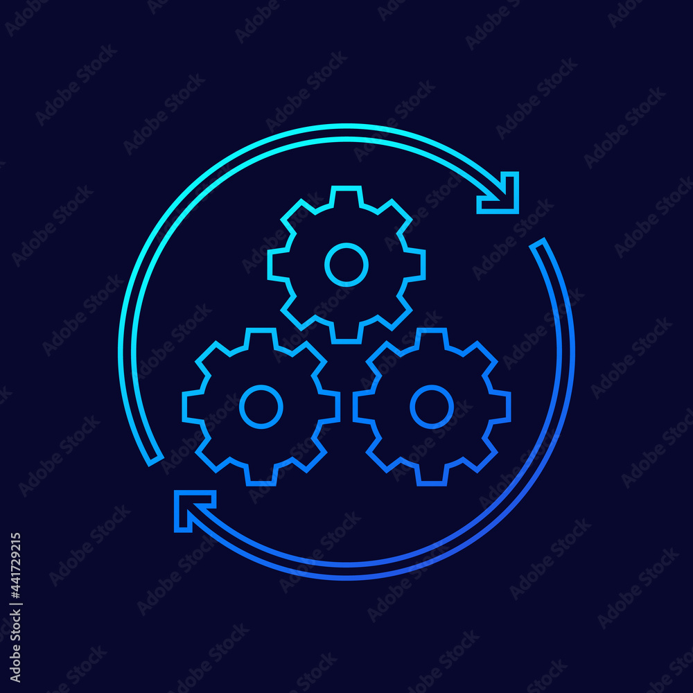 Poster operations, process line icon with gears